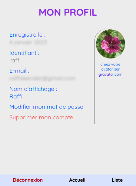 screenshot of shopping list web application